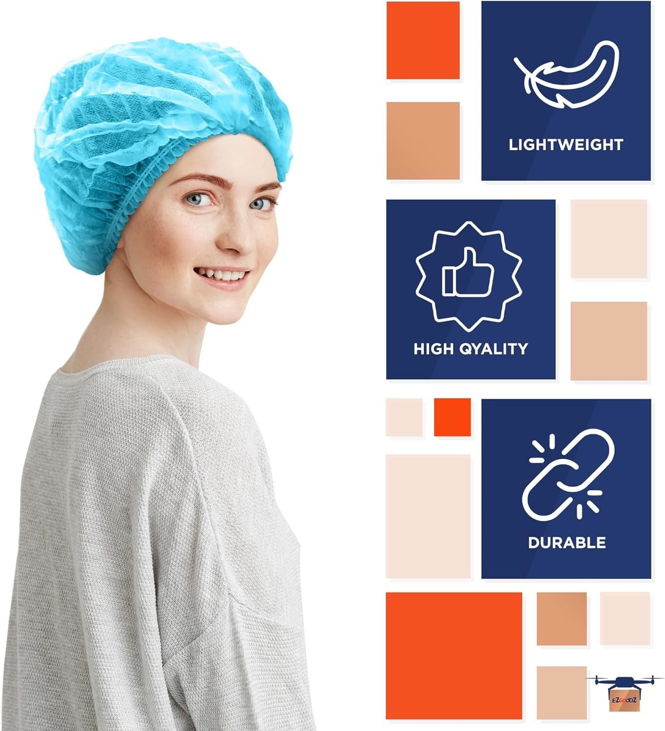 Blue Pleated Bouffant Hair Nets 24'; Disposable Hair Covers for Nurses Pack of 1000; Breathable Polypropylene Bouffant Caps; Disposable Hair Caps for Nurses with Elastic Stretch Band