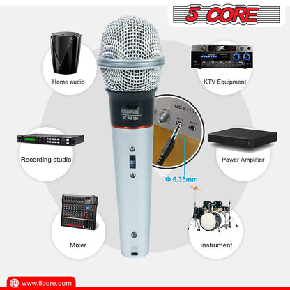 5 Core Microphone Wired Dynamic Vocal Handheld Mic Cardioid Karaoke Unidirectional Microfono w On and Off Switch Includes XLR Audio Cable for Singing, Public Speaking & Parties PM 305