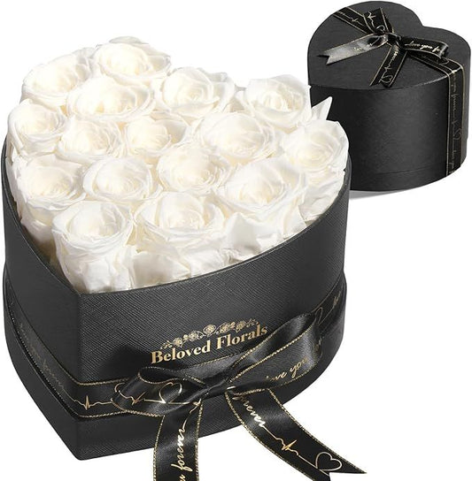 16 Preserved Flowers Rose Birthday Gifts for Women Her Mom Wife Girlfriend Grandma on Valentines Mothers Day Christmas Anniversary Romantic(White)