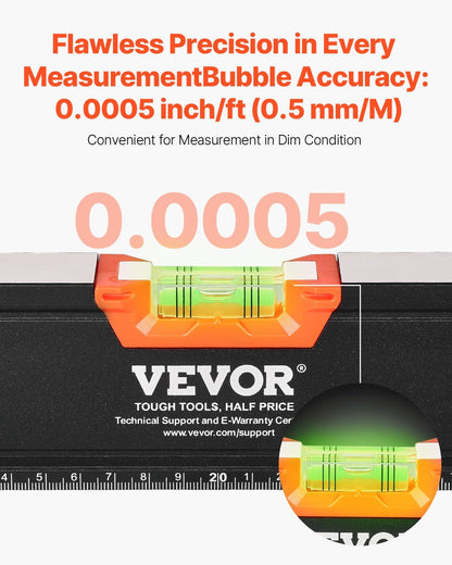 VEVOR 6-Piece Torpedo Level, 78/48/32/24/16/10 Inch Box Levels Set, Bubble Vials Ruler for 45/90/180 Degree, Shock-Proof Aluminum Alloy Magnetic Leveler Tool, SAE/Metric Scale