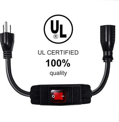 Outdoor Waterproof On/Off Switch Extension Cord, Heavy Duty 125v/250v Black SJTW Cord (6 Ft, Black)