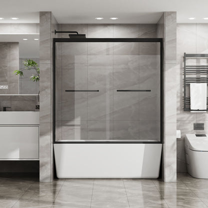 Double Sliding Bathtub Shower Door 60 in. W x 58 in. H Aluminum Framed Shower Enclosure for Tub with SGCC Clear Tempered Glass, Stainless Steel Hardware, Matte Black