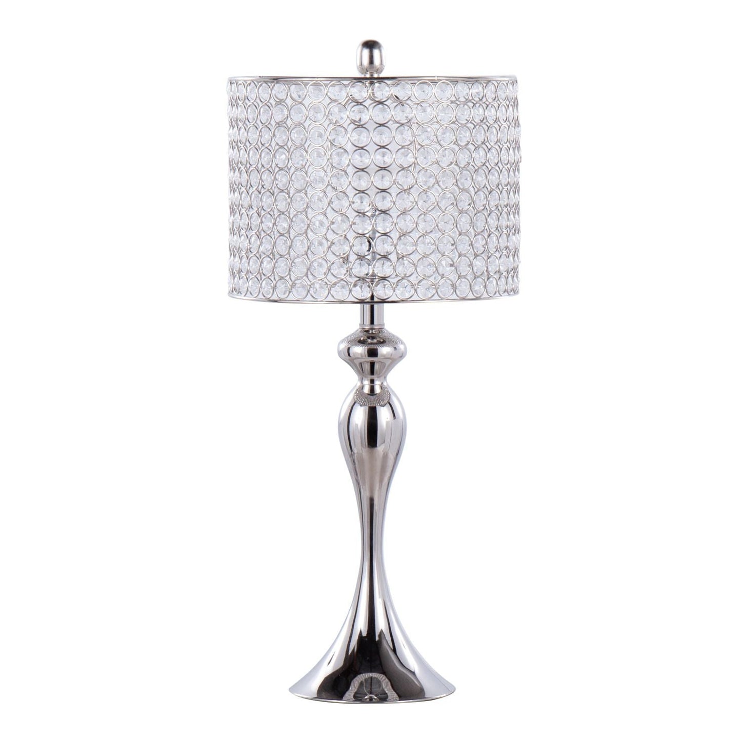 Ashland 27" Contemporary Metal Table Lamp in Polished Nickel with Round Clear K9 Crystal Beads and Polished Nickel Shade from Grandview Gallery by - Set of 2