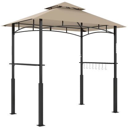 Outsunny 8' x 5' Outdoor Grill Gazebo, Barbecue Gazebo Shelter with LED Light, 2 Side Shelves, Hooks, Bottle Opener, Khaki