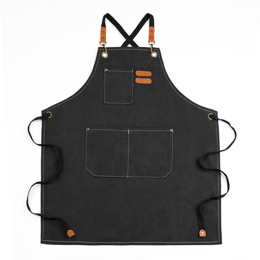 Xemussa Chef Aprons for Men Women with Large Pockets, Cotton Canvas Cross Back Heavy Duty Adjustable Work Apron, Size M to XXL