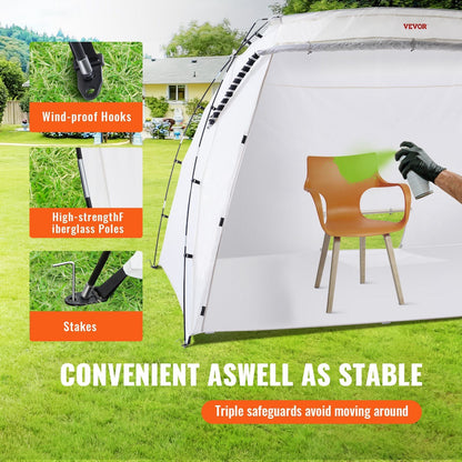 VEVOR Portable Paint Booth, Larger Spray Paint Tent with Built-in Floor & Mesh Screen, Painting Tent Station for Furniture DIY Hobby Tool, 10x7x6ft Spray Paint Shelter