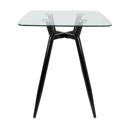 Clara Mid-Century Modern Square Counter Table with Black Metal Legs and Clear Glass Top by