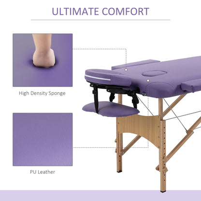 Portable Massage Table 72 Inch Adjustable Spa Bed Foldable Facial Couch with Carry Case Purple