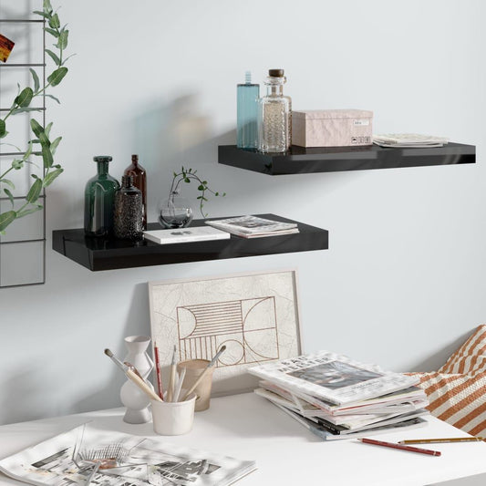 Wall Shelf Set of 2 High gloss black Honeycomb MDF, metal