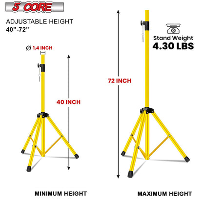 5 Core Speaker Stand Tripod Floor Tall Adjustable Up to 72 Inch DJ Studio Monitor Stands Pole Mount - SS ECO 1PK WOB