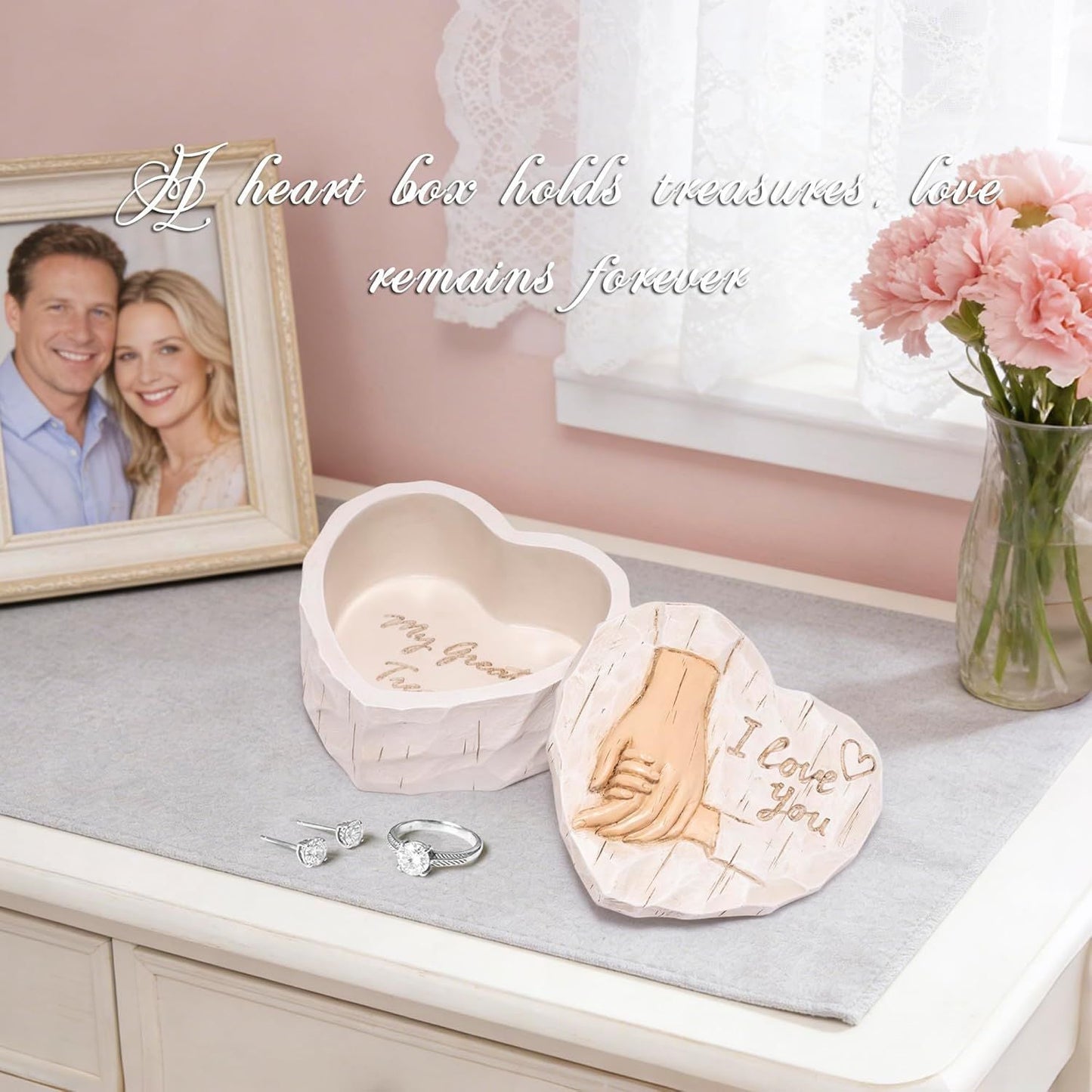 I Love You Heart Jewelry Box, Resin Hand Holding Trinket Box for Women, Mother's Day Birthday Gift, March Birthday Gifts for Women, Valentine's Day Keepsake