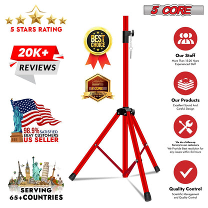 5 Core Speaker Stand Tripod Floor Tall Adjustable Up to 72 Inch DJ Studio Monitor Stands Pole Mount - SS ECO 1PK WOB