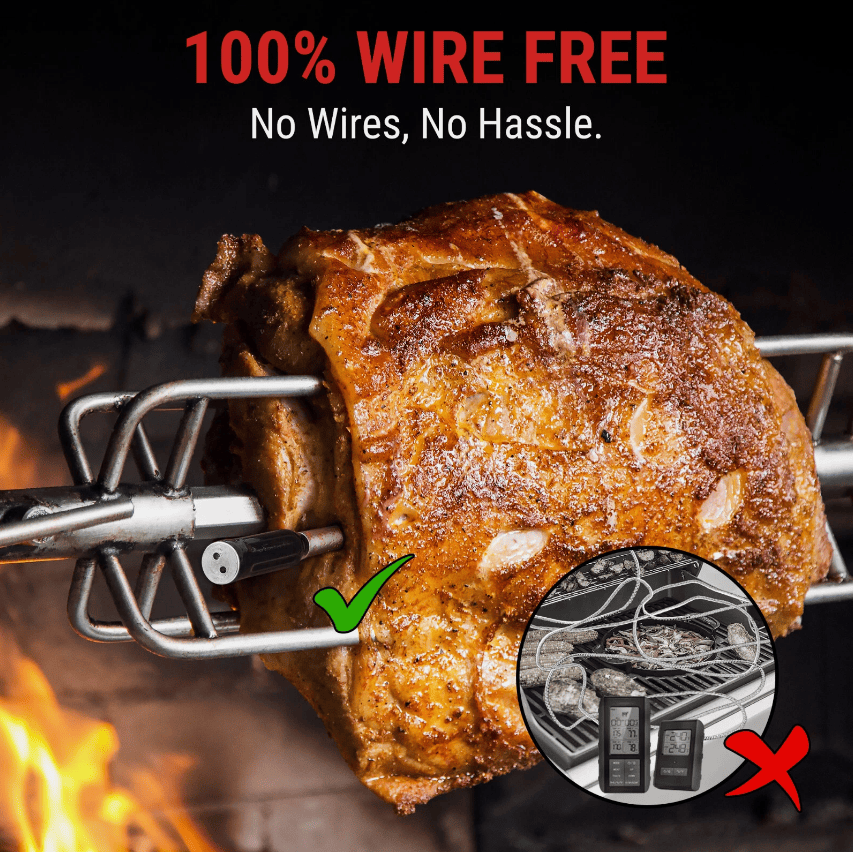 PSJX369 BBQ Meat Thermometer-SUS304 Stainless Steel with Bluetooth 5.2 Connectivity (700ft range), 24-hour battery life, 1-second response time. Features probe temperature display and audible alarm.