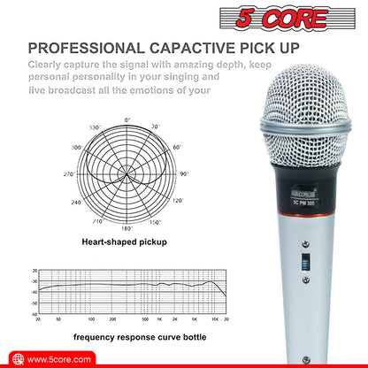 5 Core Microphone Wired Dynamic Vocal Handheld Mic Cardioid Karaoke Unidirectional Microfono w On and Off Switch Includes XLR Audio Cable for Singing, Public Speaking & Parties PM 305