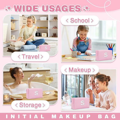 Bride Gifts – Personalized Initial Makeup Bag with Pearl Rhinestone Patch, Preppy Pink Monogram Cosmetic/Toiletry Pouch, bridesmaid Gifts, Bridal Shower Gifts, Wedding Gifts, Bridal Gifts,S