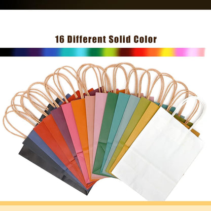 32-Packs Paper Bags with Handles Bulk 7.6"x4.75"x10.5" Medium Gift Bags 16 Different Senior Color Bags Multiple Uses