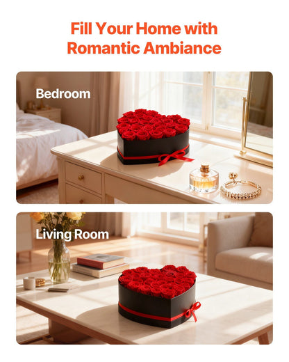 Forever Flowers, 27 Preserved Roses in a Heart Shape Box, Eternal Flowers Immortal Bouquet Birthday Present for Delivery Prime Women Her Wife Mothers, Anniversary, Valentine's Day,Christmas, Red