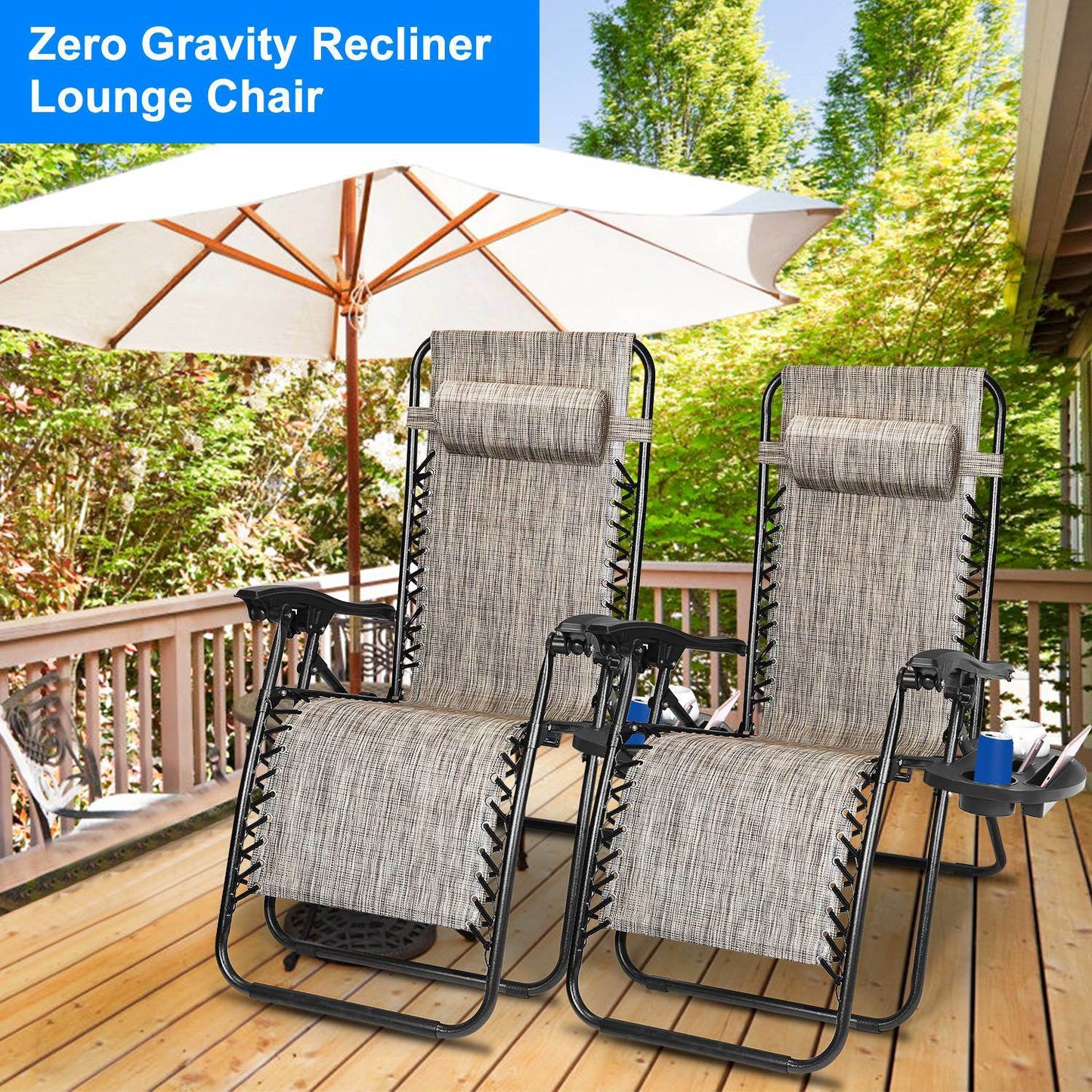 2Packs Zero Gravity Lounge Chair with Dual Side Tray 330lbs Load Foldable Recliner Chair