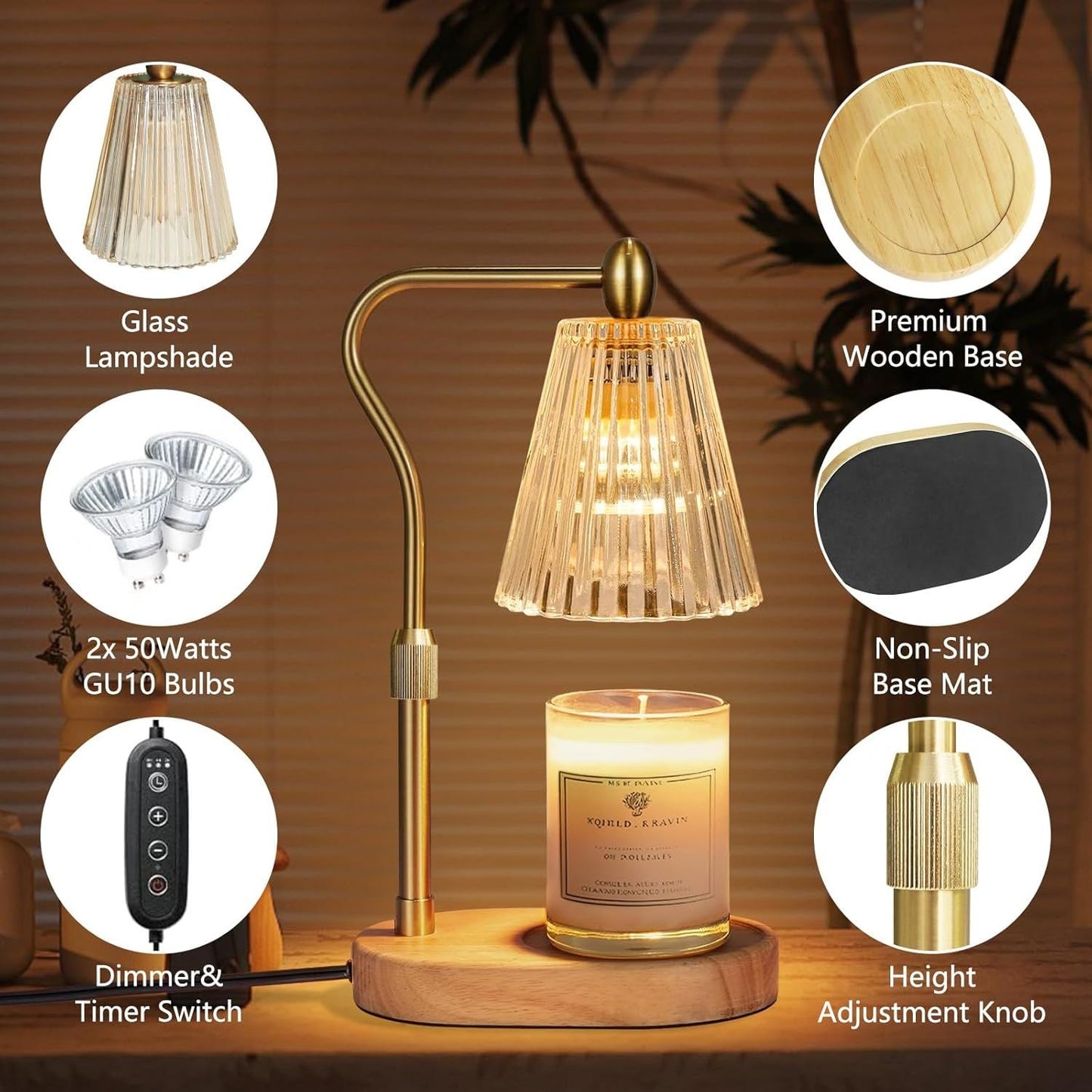 Candle Warmer Lamp with Timer and Dimmer Adjustable Height for Home Room Decor, Brithday Gifts for Women, Candle Warmer for Scented Jar Candles Mother's Day Gifts