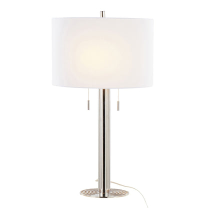 Master 29" Contemporary Metal Table Lamp in Polished Nickel and White Linen Shade from Grandview Gallery by - Set of 2