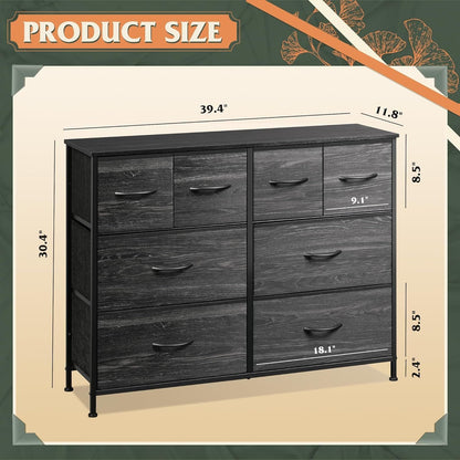 Dresser for Bedroom with 8 Drawers, Wide Fabric Dresser for Storage and Organization, Chest of Drawers, Dressers for Living Room, Closet, Hallway, Dark Grey
