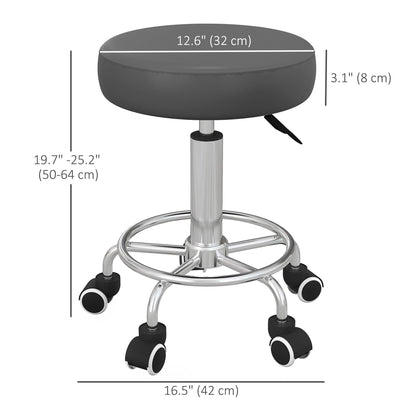 Vinsetto Salon Stool with Adjustable Height, PU Leather Barber Rolling Massage Tattoo Chair for Bar Beauty SPA, Grey