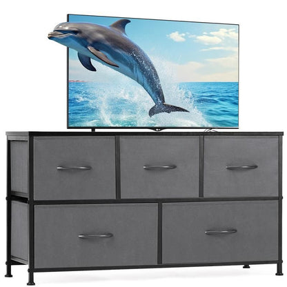 Dresser for Bedroom Storage Drawers Fabric Storage Tower with 5 Drawers, Chest of Drawers with Fabric Bins