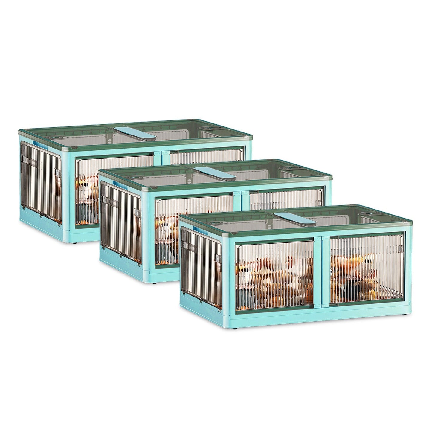 3Pcs Foldable Storage Bins with Lid 4 Doors Collapsible Stackable Closet Organizer Containers with Lock 4Pcs Wheels