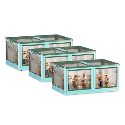 3Pcs Foldable Storage Bins with Lid 4 Doors Collapsible Stackable Closet Organizer Containers with Lock 4Pcs Wheels