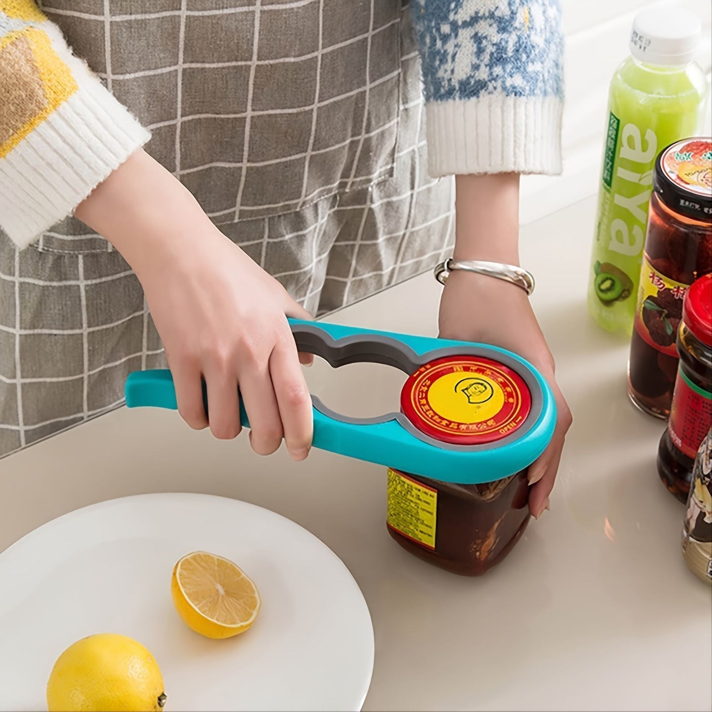 1pc Multifunctional 4-in-1 Jar Opener, Jar Gripper, Lid Opener, Can Opener, Bottle Opener For Arthritic Hands And Weak Hand, Jar Opener For Seniors With Arthritis, 9.06*3.74in/23*9.5cm