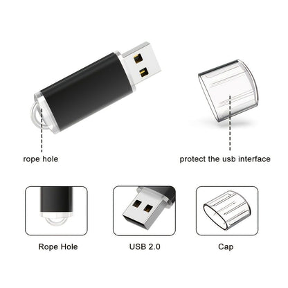 TOPESEL 5 Pack 16GB/32GB/64GB USB 2.0 Flash Drive Memory Stick Thumb Drives (5 Mixed Colors: Black Blue Green Red Silver)
