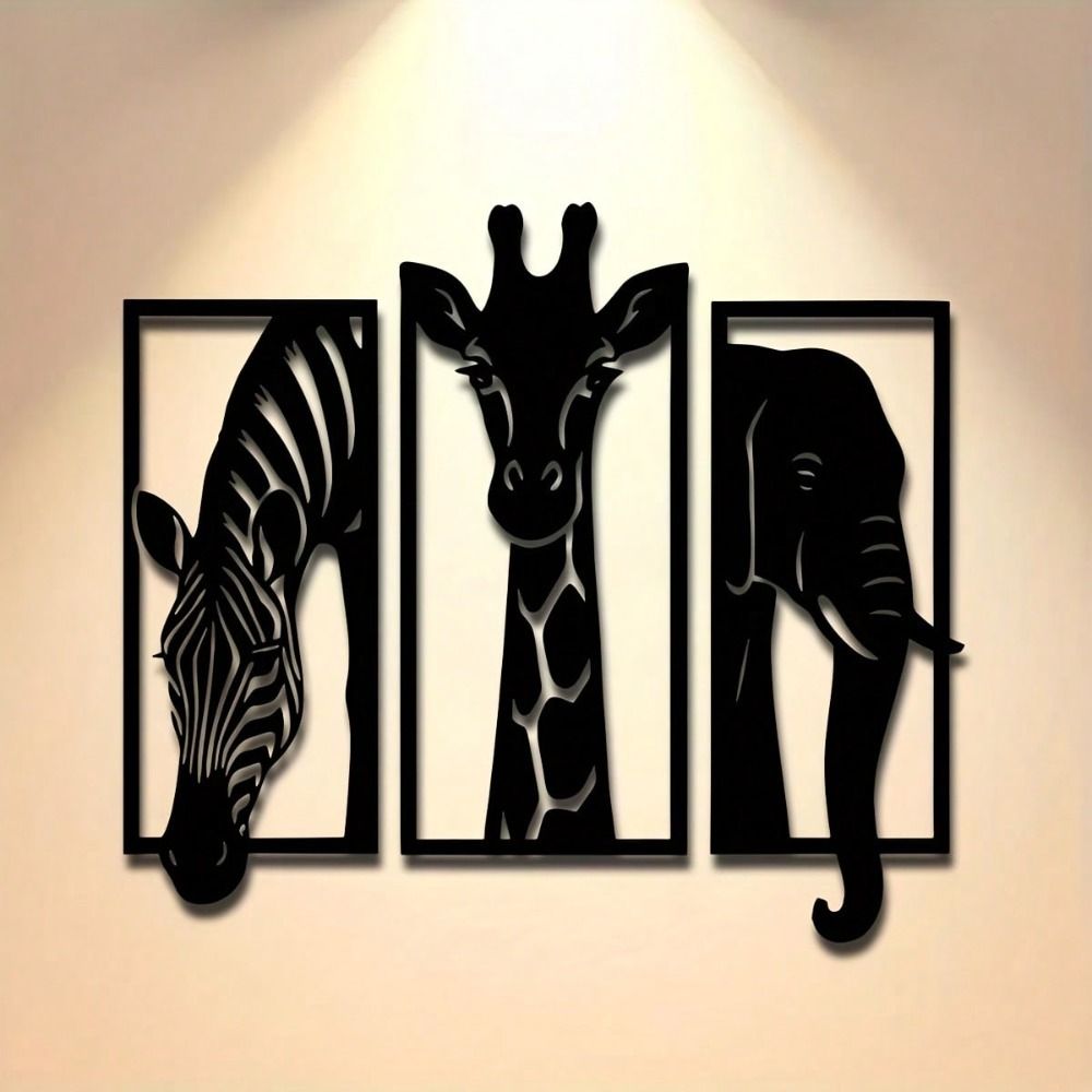 CIFbuy Metal Baked Paint African Animal 3-Piece Wall Art Set Zebra Giraffe Elephant Home Decor (TikTok, temu pickup)
