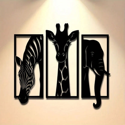 CIFbuy Metal Baked Paint African Animal 3-Piece Wall Art Set Zebra Giraffe Elephant Home Decor (TikTok, temu pickup)