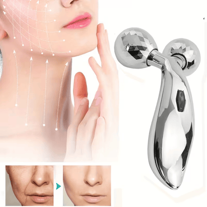 1 piece 3D manual roller massager, 2 pieces circular Y-shaped 360° rotating face, neck and full body relaxation device, facial massage relaxation beauty and skincare tool, silver