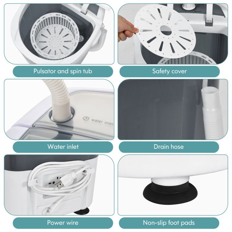 Portable Mini Washing Machine Semi-Automatic Washer and Spinner Combo with Single Tub