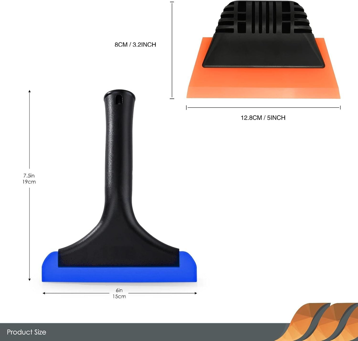 6'' Small Silicone Squeegee 5-inch Handy Small Rubber Window Shower Squeegee Auto Water Blade for Car Windshield, Window, Mirror, Glass Door, Ice Snow Removal Scraper Tool (Blue and Orange)