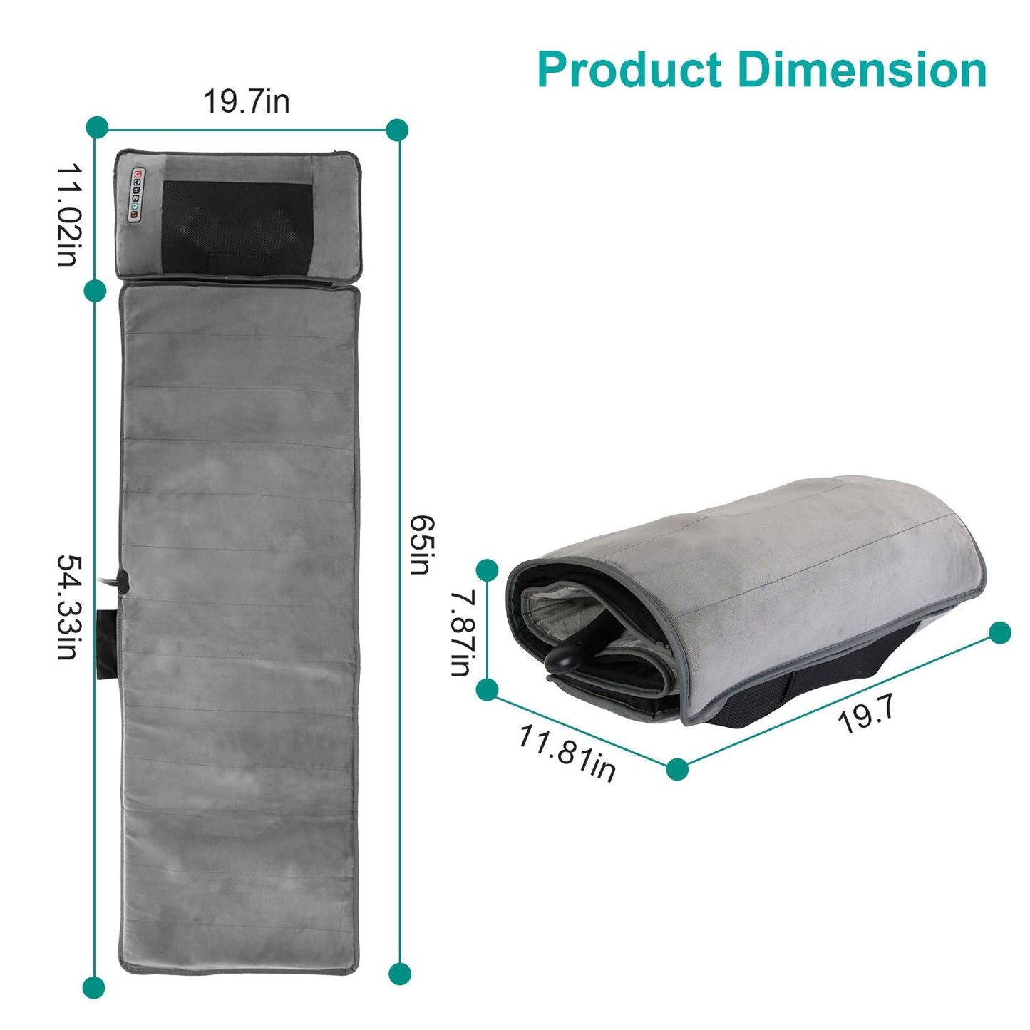 Full Body Electric Massage Mat with Heat Vibration Massage Pad Cushion Back Massage Mattress Chair Pad with Neck Massage Pillow with 10 Vibration Moto