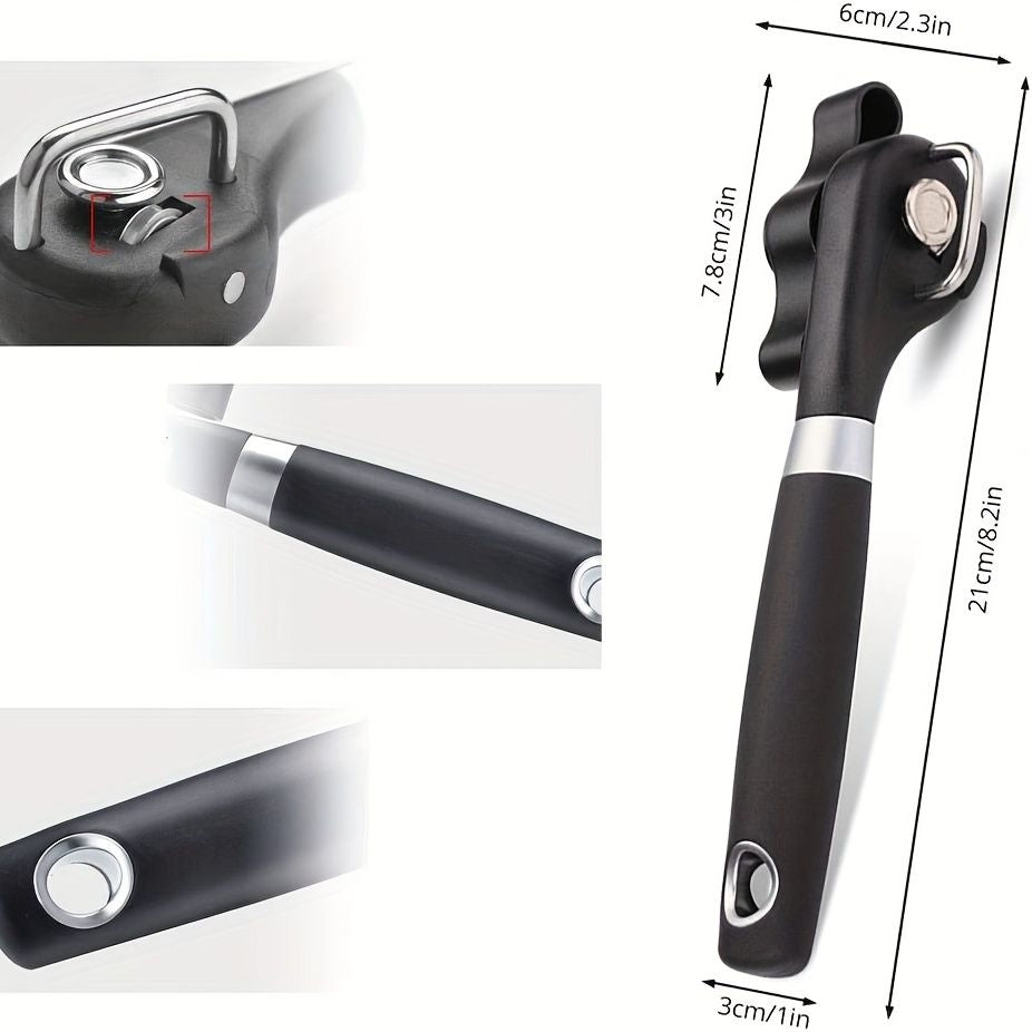 1pc Ergonomic Manual Can Opener with Soft Grips - Smooth Edge Cutting Can Opener for Kitchen & Restaurant - Food Grade Stainless Steel