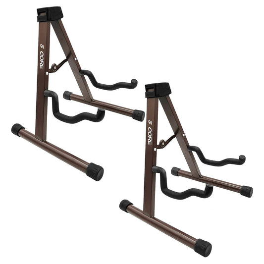 5 CORE Double Guitar Stand Floor Adjustable Heavy Duty A Frame Universal Folding Acoustic Electric Bass Mandolin Banjo Violin Holder Stands For On Stage Studio - GSS BR