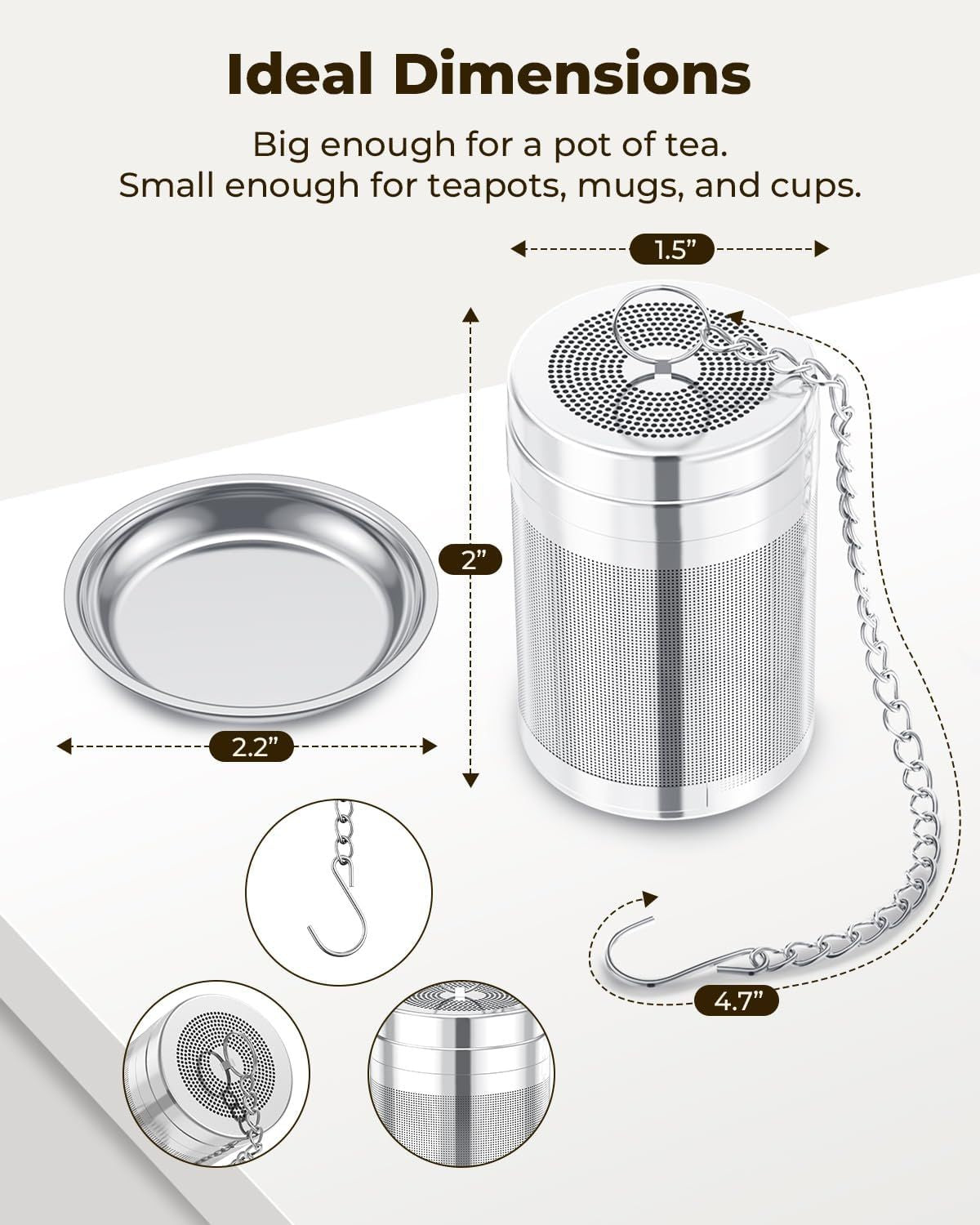 Tea Infusers, Extra Fine Mesh Tea Strainers for Loose Tea, Updated Slim Threaded Lid & 304 Stainless Steel, Loose Leaf Tea Steeper for Brew Tea Spices & Seasonings