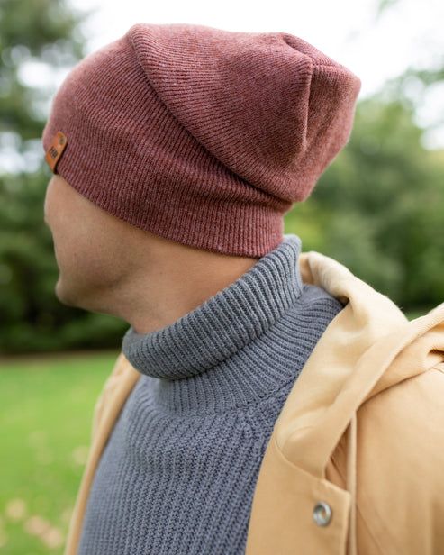 HAAKWEAR Theta-Stitch Cuffed Beanie - Designed and Made in USA (Patent Pending Design) - Rusty Burgundy