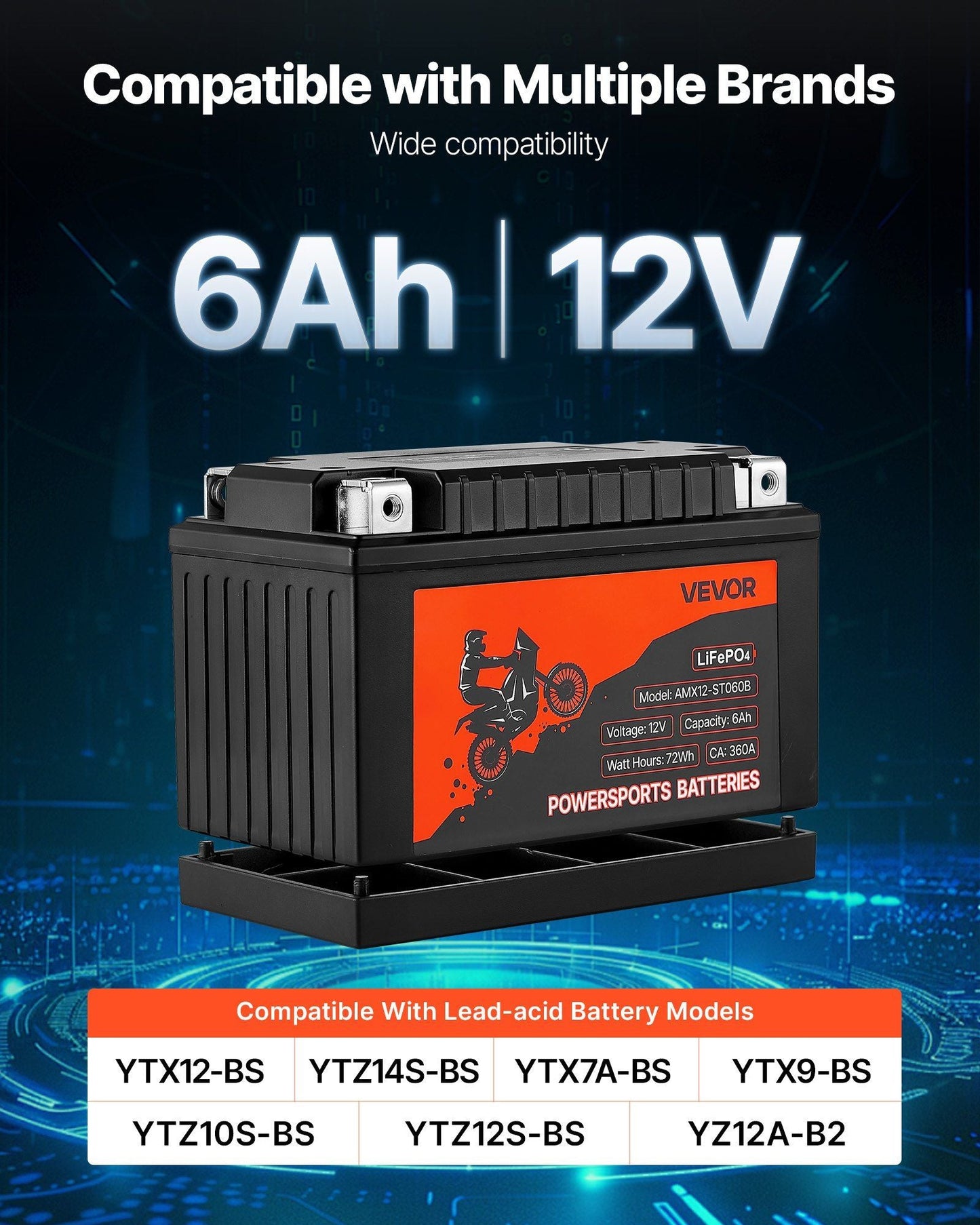 VEVOR Motorcycle Battery, 12 Volt 6Ah, LiFePO4 Lithium Pre-Charged Powersports Battery, Maintenance Free & High Performance, Compatible with ATV, Motorcycle, Jet Skis, Scooter, UTV, and More