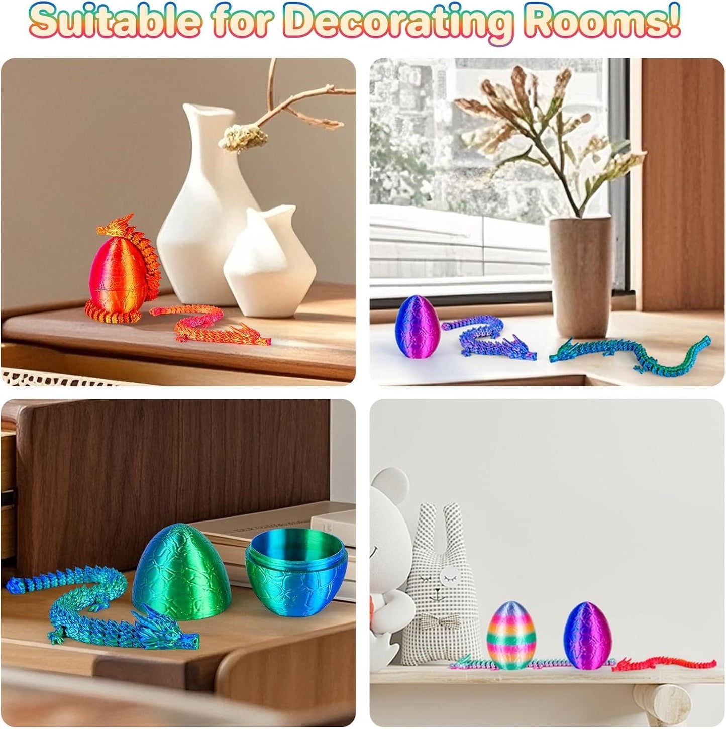 4Pcs 3D Printed Dragon Eggs Dragon Eggs with 8.86inch Dragon Inside 3D Printed Toys Dragon Toys for Kid & Adults, Easter Home Decor, 4Pack1
