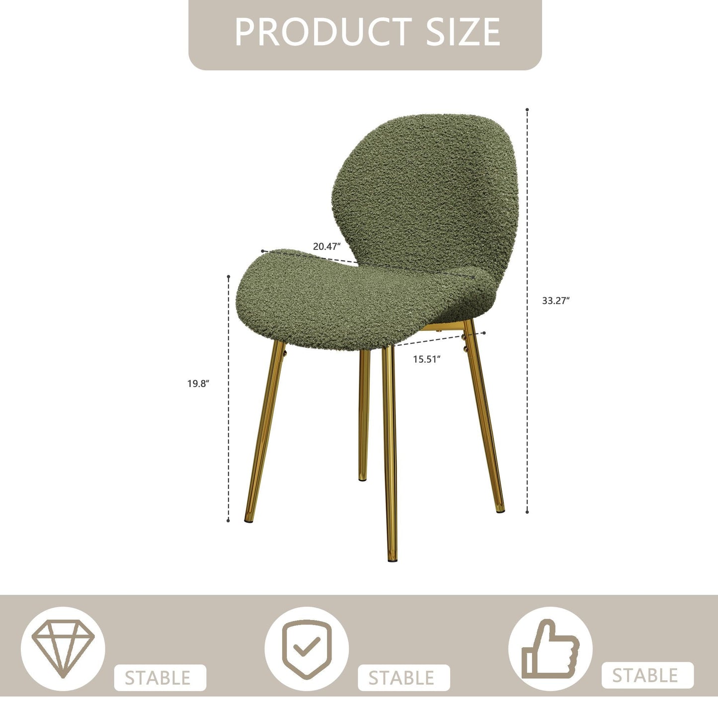 Modern minimalist white teddy velvet Dining Chairs Set of 2 with sturdy gold metal legs and comfortable backrest design, suitable for restaurants, kitchens, and offices.