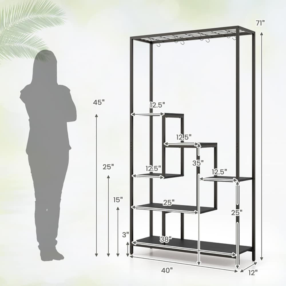 6-Tier Tall Plant Stand 71 Inch Metal Indoor Plant Shelf with 10 Hanging Hooks