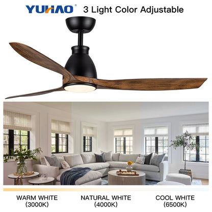 52 in. Outdoor/Indoor Integrated LED Imitation  Modern Ceiling Fan with Lights and Remote Control