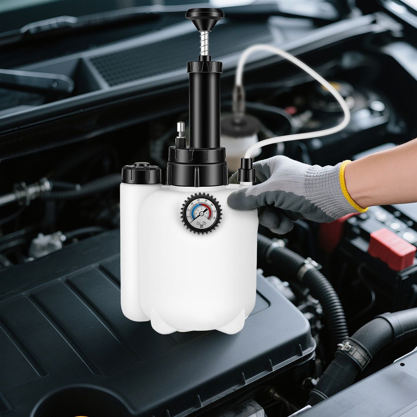 1Pc 3L Manual Brake Bleeder Kit One Person Brake Bleed Vacuum Pump Automotive Brake Fluid Bleeding Kit with 1L Waste Oil Bottle 4 Master Cylinder Adapters Gloves Funnel Fit for Most Vehicles