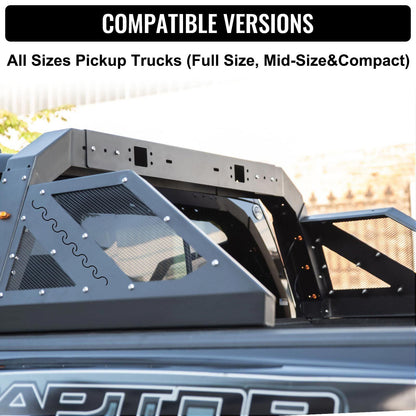 VEVOR Truck Roll Bar Chase Rack Adjustable with 6 Amber Auxiliary Side Marker Lamps, Universal Fit for Pickup Trucks