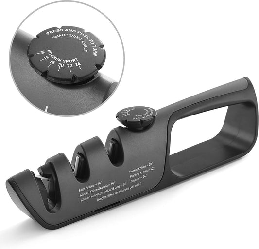 Knife Sharpener  3 Stage Kitchen Chef Knife and Scissor Sharpeners Restore Knives or Shears Blades Quickly Safely with Adjustable Angle Button for Various Household Knives Shear Gray