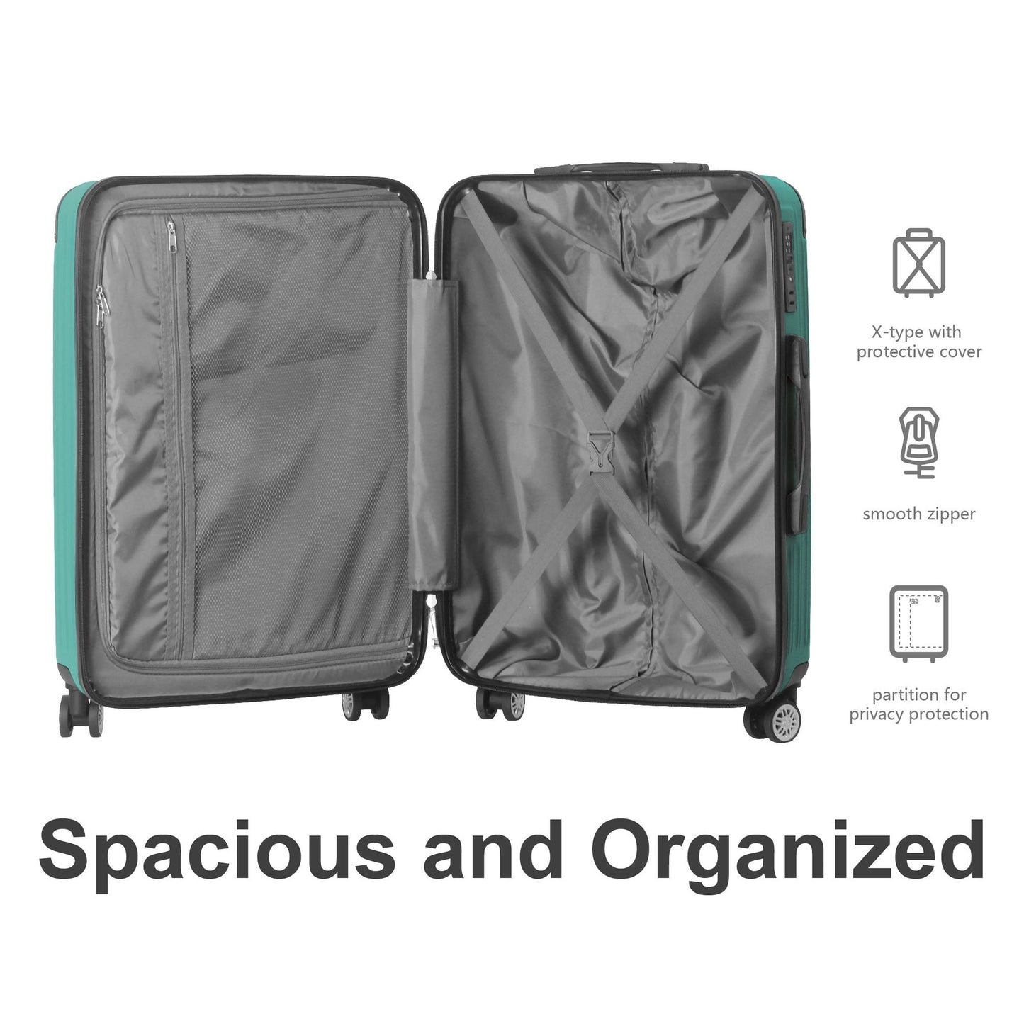 3-Piece Lightweight ABS Hardshell Luggage Set (20", 24", 26") in Fresh Green with Spinner Wheels, TSA Lock, and Adjustable Telescopic Handle - Durable Travel Suitcases